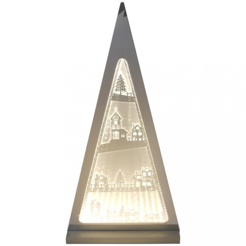 Piramis, 3D dekorációs világítás, ezüst-meleg fehér, LED, 30x7x61cm