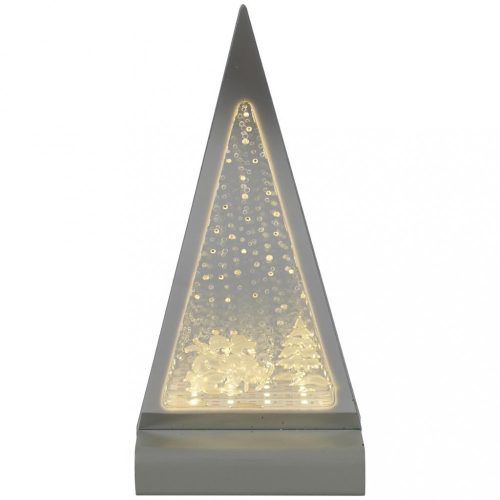 Piramis, 3D dekorációs világítás, ezüst-meleg fehér, LED, 12,5x7x26cm