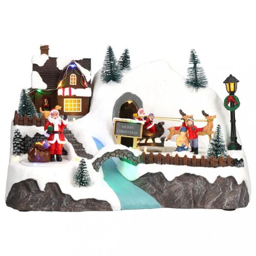Karácsonyi havas falu, karácsonyi dekoráció, 2 féle, multicolor-LED-29,5x19x19,5cm