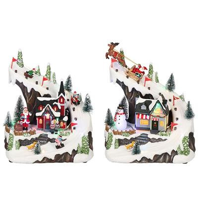 Havas hegyoldal, karácsonyi dekoráció, 2 féle, multicolor-elem/LED-23,5x15,5x27,5cm