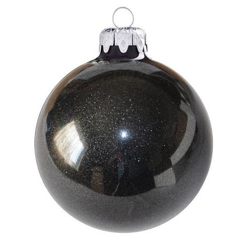 Flitteres gömbök 8 cm-es 6 db, fekete - igazi üveg dísz