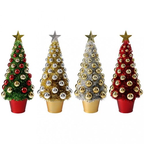 Karácsonyfa dekoráció, ezüst/arany/zöld/piros színekben, 4 féle