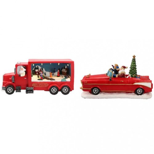 Karácsonyi autó, 2 féle, piros-LED-25x12x11cm