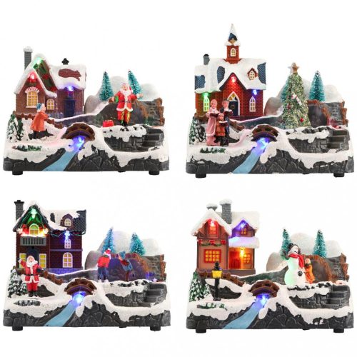 Karácsonyi falu, karácsony dekoráció, 4 féle, multicolor-LED-19x12,6x14,4