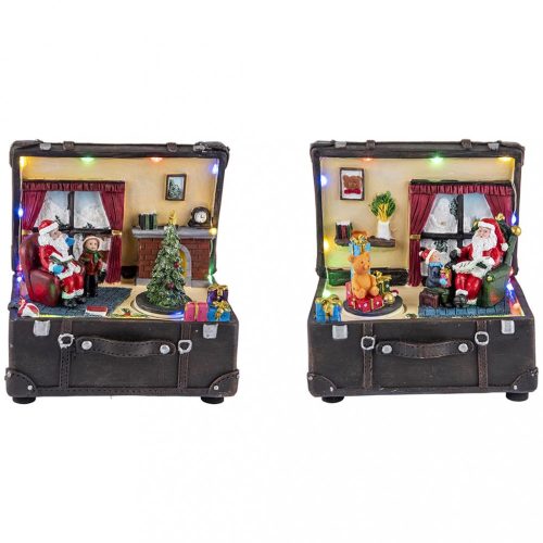 Karácsonyi bőrönd, karácsonyi dekoráció, 2 féle, multicolor- B/O- LED -15,5x13x16cm