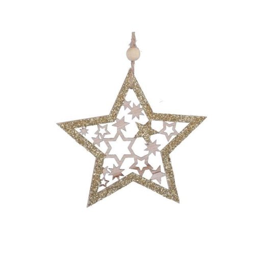 Csillag glitteres akasztós fa 9,5 cm arany S/8