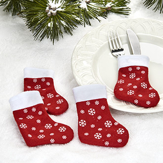 Mini karácsonyi zokni, asztaldekoráció, 12x6 cm, 4 db/csomag