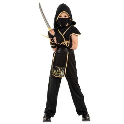 Ninja gyermek jelmez, arany,  M (110-120cm)
