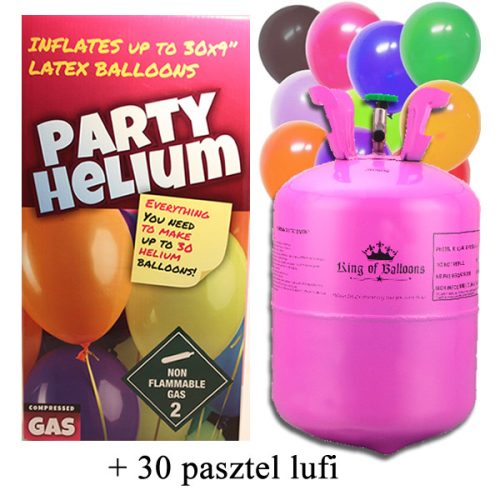 Hélium palack 30 léggömb felfújására + 30 pasztell léggömb