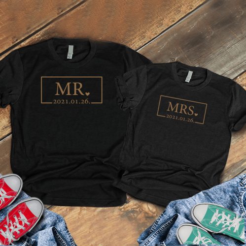 Páros póló Mr és Mrs keretes