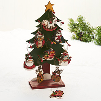 Fa karácsonyi dekoráció, karácsonyfadísz, 9 cm, 8 féle