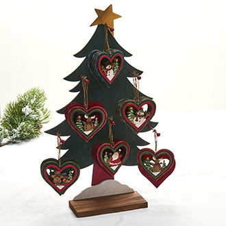 Szív alakú fa karácsonyi dekoráció, karácsonyfadísz, 10 cm