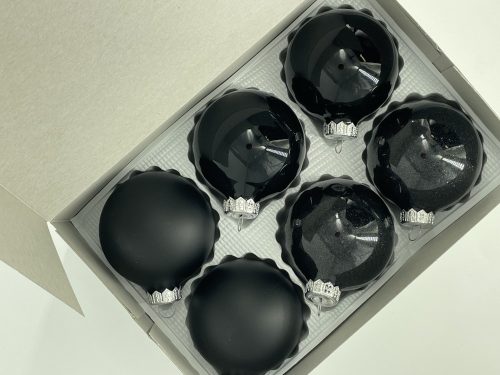 8 cm-es 6 db-os Black szett üveg karácsonyfa díszek