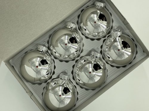 8 cm-es 6 db-os Króm világos ezüst üveg karácsonyfa díszek