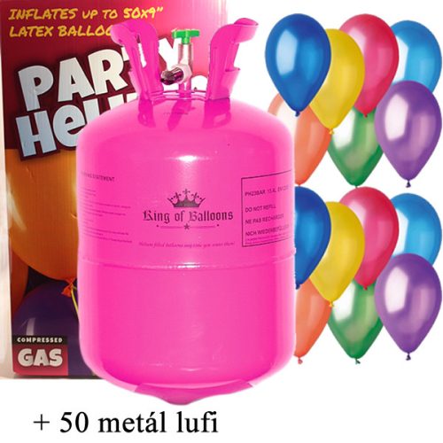 Hélium palack 50 léggömb felfújására + 50 metál léggömb