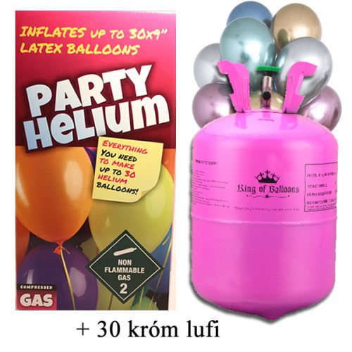 Hélium palack 30 léggömb felfújására + 30 króm léggömb