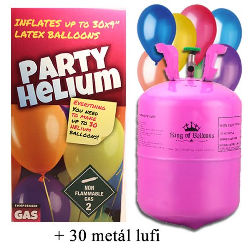 Hélium palack 30 léggömb felfújására + 30 metál léggömb