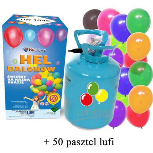 Hélium palack, kék palack, 50 lufihoz, pasztell lufival