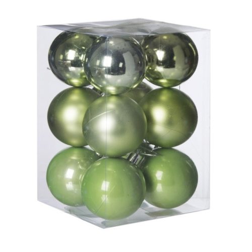 Gömb, dobozban műanyag 6cm világos zöld 3 féle S/12