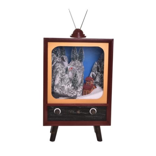 TV világító, havazó, zenélő elektromos fa 37x21x59cm mahagóni