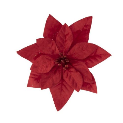 Mikulásvirág csipeszes textil 16CM piros