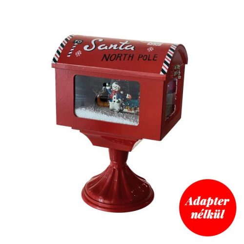 Amerikai postaláda világító,havazó,zenélő elektromos/elemes műanyag 27x20x40cm piros