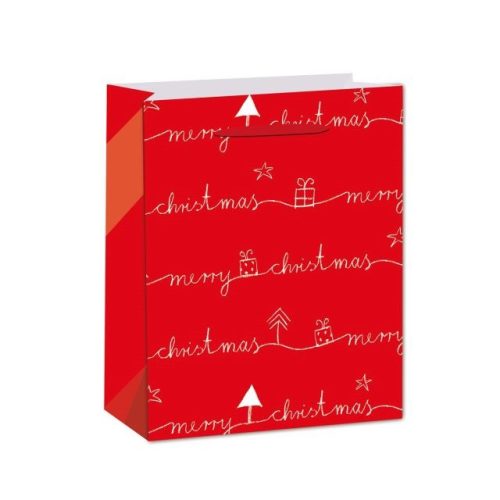 Tasak Merry Christmas felirattal papír 18x23x10cm piros, ezüst