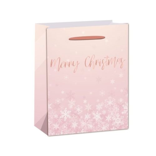 Tasak hópihés, Merry Christmas felirattal papír 26x32x12cm rózsaszín