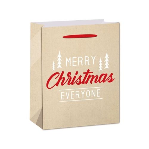 Tasak Merry Christmas Everyone felirattal papír 18x23x10cm piros, fehér, bézs