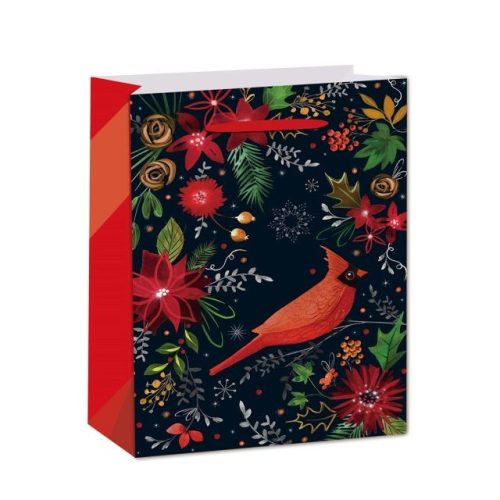 Tasak piros madárral papír 26x32x12cm többszínű