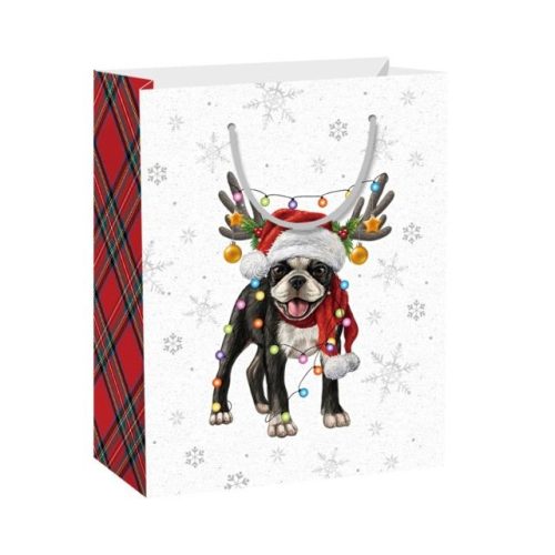 Tasak hópihés, kutyával, égősorral papír 31x42x12cm többszínű