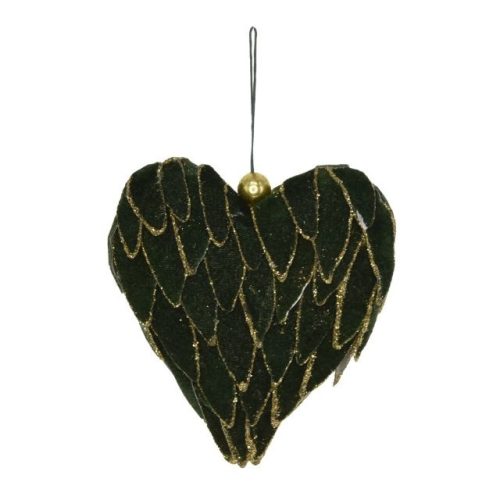 Dísz szív alakú akasztós textil 13x13 zöld