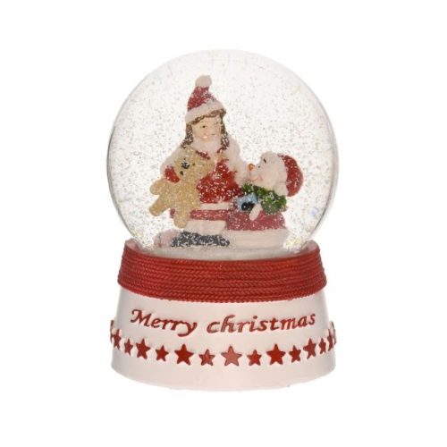 Rázógömb "Merry Christmas" felirattal poly, üveg 10,5x10,5x14,5 cm piros, fehér