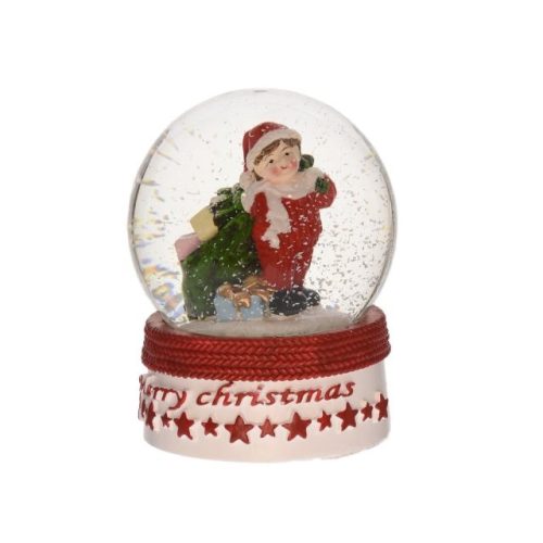 Rázógömb "Merry Christmas" felirattal poly, üveg 6,8x6,8x8,5 cm piros, fehér