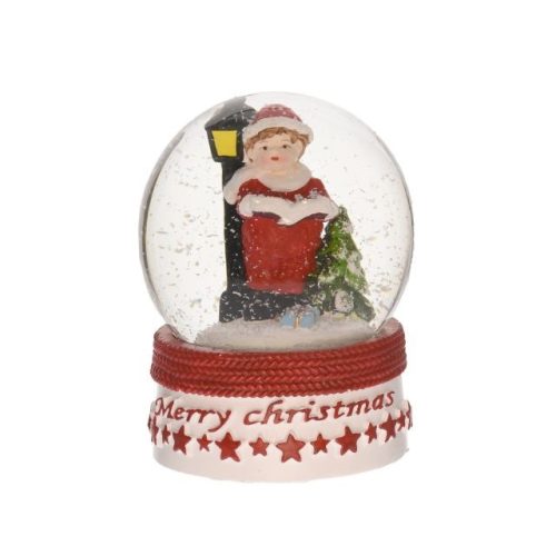 Rázógömb "Merry Christmas" felirattal poly, üveg 6,8x6,8x8,5 cm piros, fehér