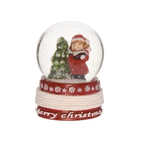 Rázógömb "Merry Christmas" felirattal poly, üveg 5x5x6,3 cm piros, fehér