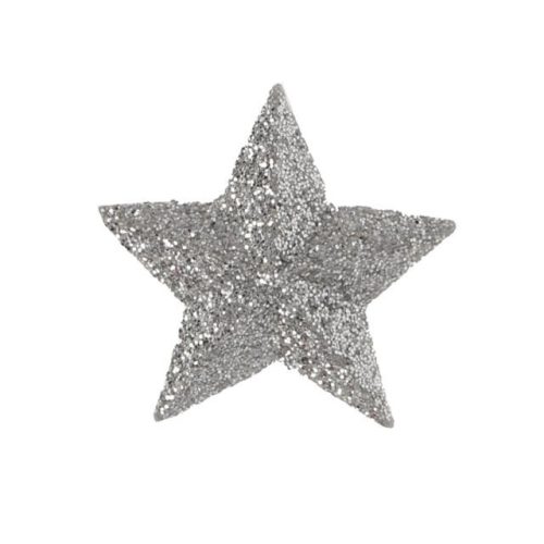 Csillag öntapadós poly 2,9x2,8x0,6cm ezüst glitteres S/10