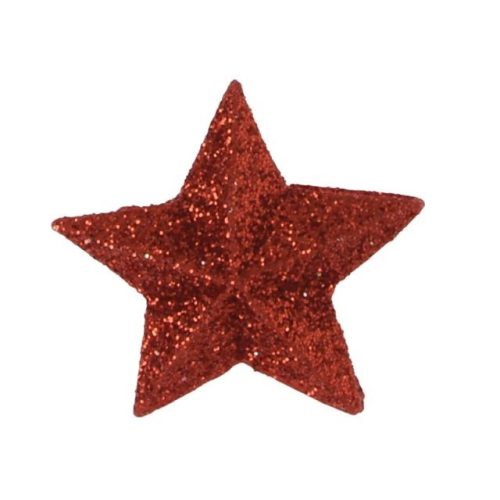 Csillag öntapadós poly 2,9x2,8x0,6cm piros glitteres S/10