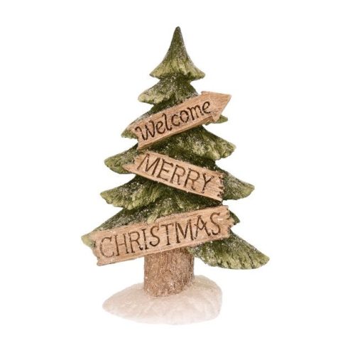 Fenyő "Welcome, Merry Christmas" felirattal poly 34x17x52cm zöld, barna