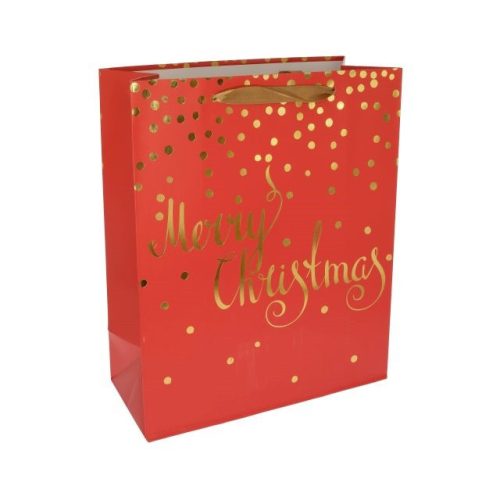 Tasak Merry Christmas felirattal papír 18x23x10cm piros, arany
