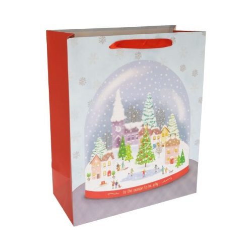 Tasak Karácsonyi faluval, glitteres papír 18x23x10cm színes