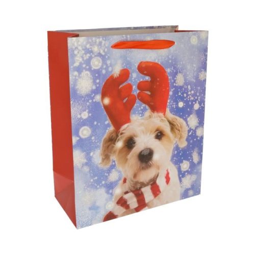 Tasak kutyával glitteres papír 18x23x10cm kék, piros