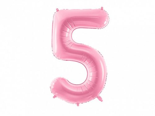 Fólia léggömb, 5-ös szám, pasztell rózsaszín, 86cm