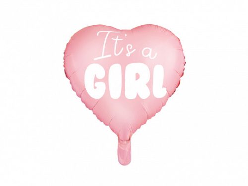 Fólia léggömb, szív alakú, It's a girl felirattal, 45cm, világos rózsaszín