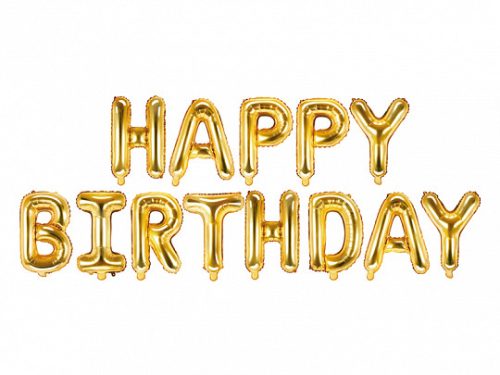 Fólia léggömb "Happy Birthday", 340x35cm, arany