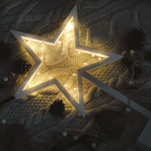 Csillag ablakdísz, meleg fehér, vezeték nélküli, 20 LED, 39 cm