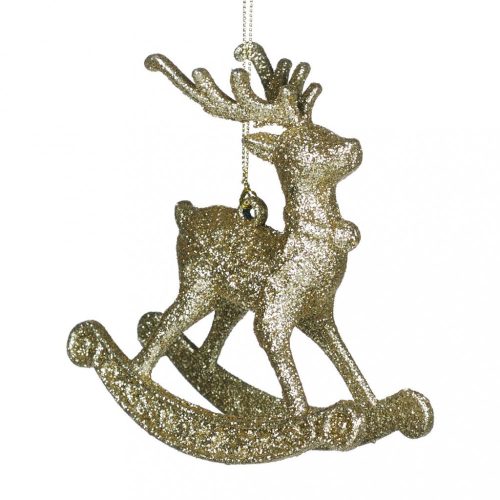 Glitteres, szarvas formájú karácsonyfadísz, akasztóval, 12 cm