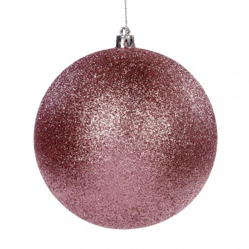 Rózsaszín glitteres karácsony gömb, akasztóval, 10 cm