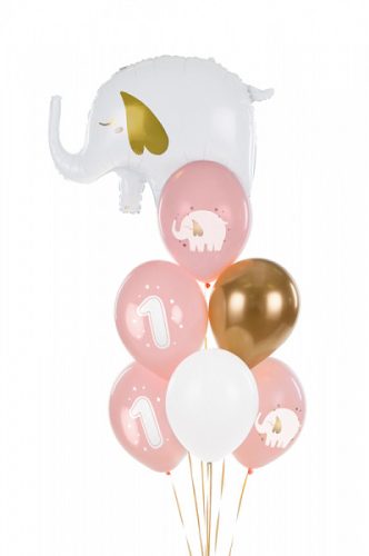 Léggömb, 30 cm, egy éves születésnapra, pasztell halványrózsaszín (50 db)