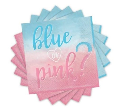 Blue or Pink Parti Szalvéta Babaszületésre - 33 cm x 33 cm, 16 db-os